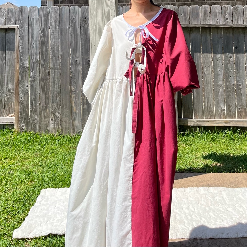 Handmade Puff Sleeve Half & Half Cottage Dress | 100% Cotton | SKU 04292 - Picture 13 of 16